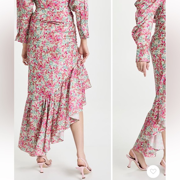 NWT Hellessy Meadon Floral maxi Skirt asymmetrical high low slit ruched - Picture 4 of 15